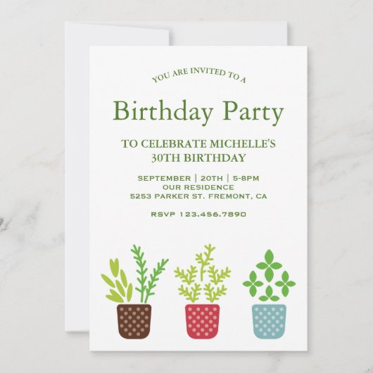 De moderne botanische verjaardagsfeestje van Potte Kaart (Voorkant)