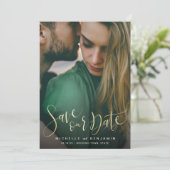 De moderne bruiloft van de manuscriptfoto bewaart save the date (Staand voorkant)