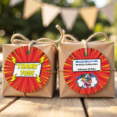 De moderne Cartoon Superheld Comic Book Cool Dank  Bedankjes Labels