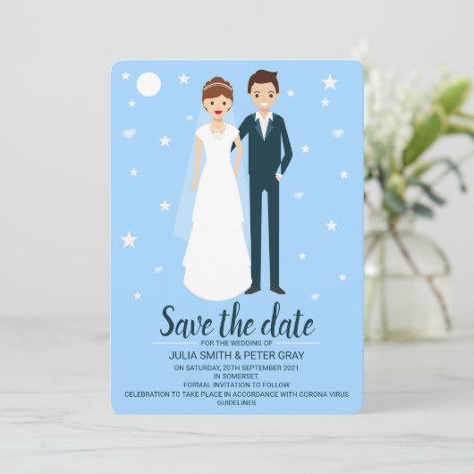 De moderne Cartoon van de Bride & van de Groom spa Kaart (Staand voorkant)