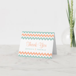 De moderne Chevron-huwelijkscollectie Peach & Mint Bedankkaart