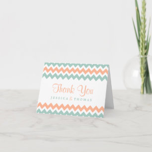 De moderne Chevron-huwelijkscollectie Peach & Mint Bedankkaart