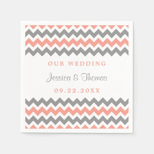 De Moderne Chevron Trouwcollectie Roze & Grijs Servet (Voorkant)