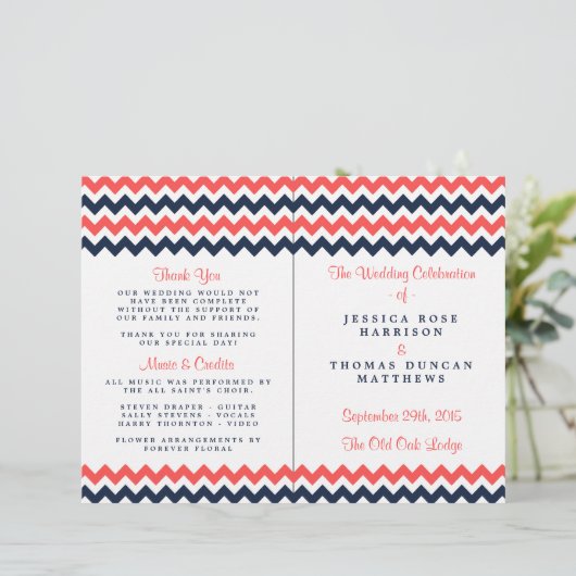 De moderne Chevron Wedding Collectie marine en kor (Staand voorkant)