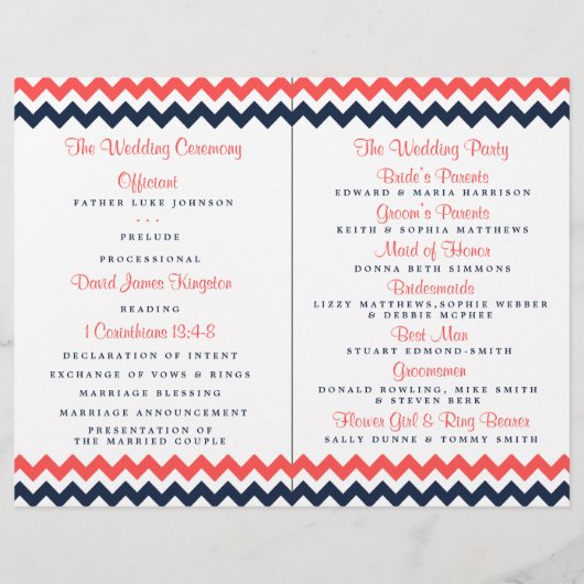 De moderne Chevron Wedding Collectie marine en kor (Achterkant)