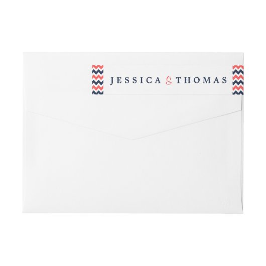 De moderne Chevron Wedding Collectie marine en kor (Achterkant)