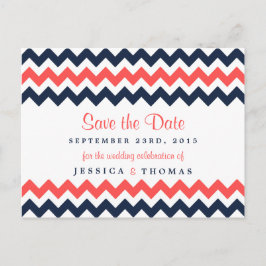 De moderne Chevron Wedding Collectie marine en kor Aankondigingskaart