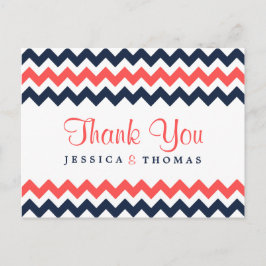 De moderne Chevron Wedding Collectie marine en kor Briefkaart