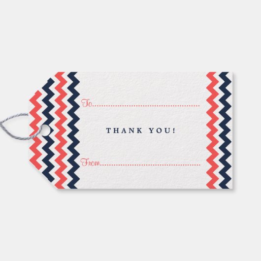 De moderne Chevron Wedding Collectie marine en kor Cadeaulabel (Achterkant Horizontaal)