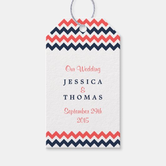 De moderne Chevron Wedding Collectie marine en kor Cadeaulabel (Voorkant)