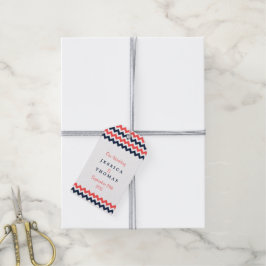 De moderne Chevron Wedding Collectie marine en kor Cadeaulabel