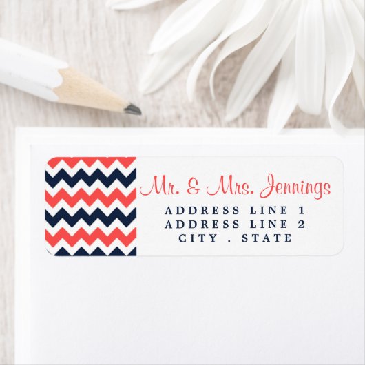 De moderne Chevron Wedding Collectie marine en kor Etiket (Insitu)