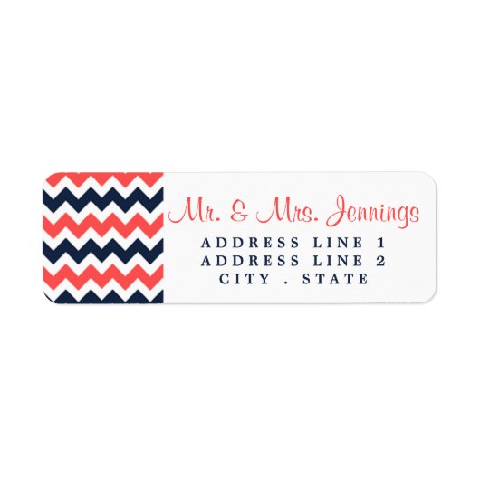 De moderne Chevron Wedding Collectie marine en kor Etiket (Voorkant)