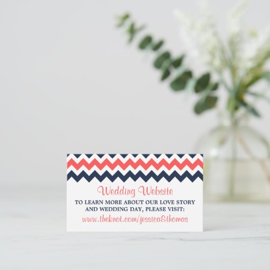 De moderne Chevron Wedding Collectie marine en kor Informatiekaartje (Staand voorkant)