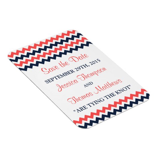 De moderne Chevron Wedding Collectie marine en kor Magneet (Rechterzijde)