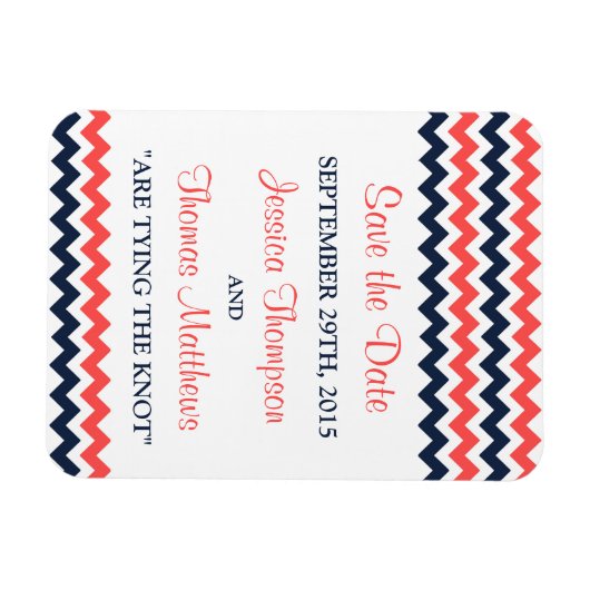 De moderne Chevron Wedding Collectie marine en kor Magneet (Horizontaal)