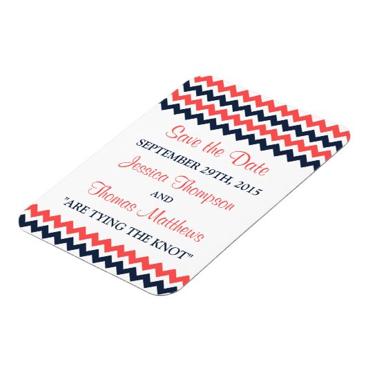 De moderne Chevron Wedding Collectie marine en kor Magneet (Linkerzijde)