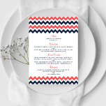 De moderne Chevron Wedding Collectie marine en kor Menu<br><div class="desc">Eenvoudig maar elegant, het moderne collectie voor het huwelijk van chevron is een verbluffend design met een mooie zigzag-afdruk in een blauw, koraal en witte marinier, die perfect is voor elke moderne huwelijksfeestdag. Deze menukaarten kunnen voor uw speciale gelegenheid worden gepersonaliseerd en maken het perfecte menu voor uw bruiloft, vrijgezellenfeest,...</div>