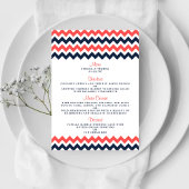 De moderne Chevron Wedding Collectie marine en kor Menu