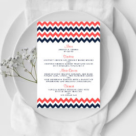 De moderne Chevron Wedding Collectie marine en kor Menu