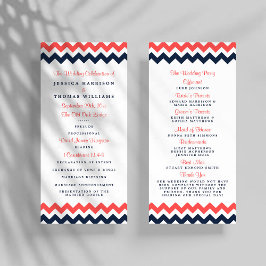 De moderne Chevron Wedding Collectie marine en kor Programmakaart