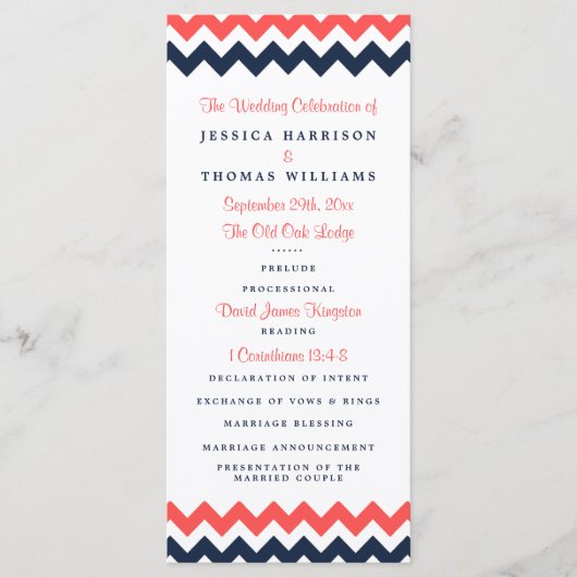 De moderne Chevron Wedding Collectie marine en kor Programmakaart (Voorkant)