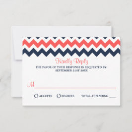 De moderne Chevron Wedding Collectie marine en kor RSVP Kaartje