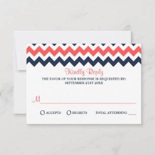 De moderne Chevron Wedding Collectie marine en kor RSVP Kaartje