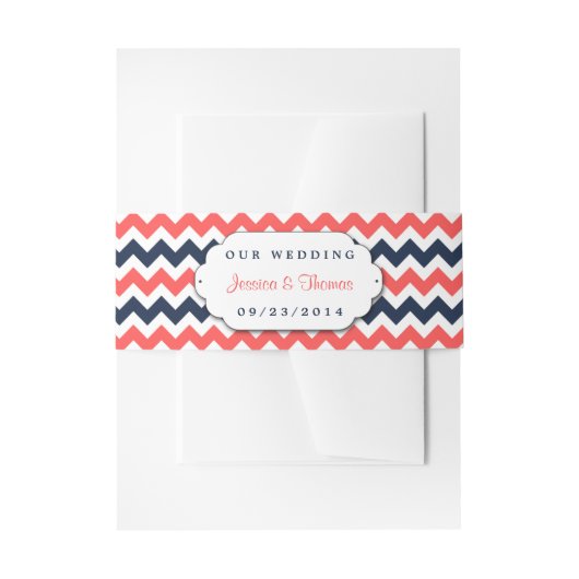De moderne Chevron Wedding Collectie marine en kor Uitnodigingen Wikkel (Voorkant Voorbeeld)