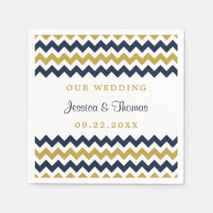 De moderne Chevron Wedding Collectie marine & Gold Servet