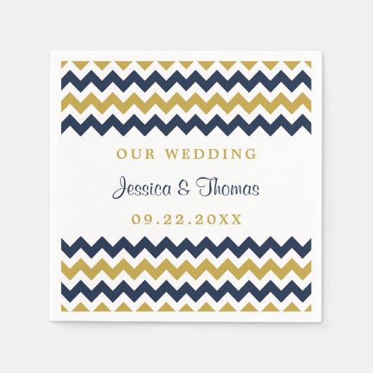 De moderne Chevron Wedding Collectie marine & Gold Servet (Voorkant)