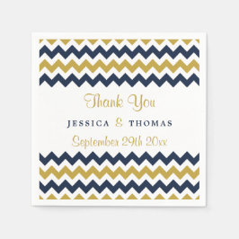 De moderne Chevron Wedding Collectie marine & Gold Servetten