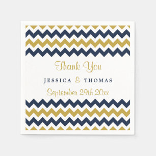 De moderne Chevron Wedding Collectie marine & Gold Servetten