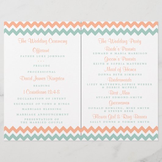 De moderne Chevron Wedding Collectie Peach & Mint (Achterkant)