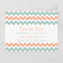 De moderne Chevron Wedding Collectie Peach & Mint Aankondigingskaart