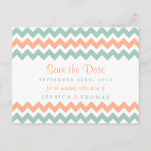 De moderne Chevron Wedding Collectie Peach & Mint Aankondigingskaart