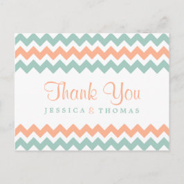 De moderne Chevron Wedding Collectie Peach & Mint Briefkaart
