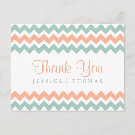 De moderne Chevron Wedding Collectie Peach & Mint Briefkaart (Voorkant)