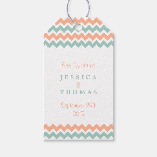 De moderne Chevron Wedding Collectie Peach & Mint Cadeaulabel (Voorkant)
