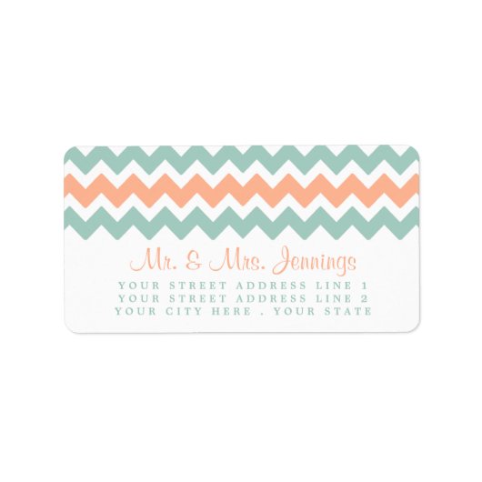De moderne Chevron Wedding Collectie Peach & Mint Etiket (Voorkant)