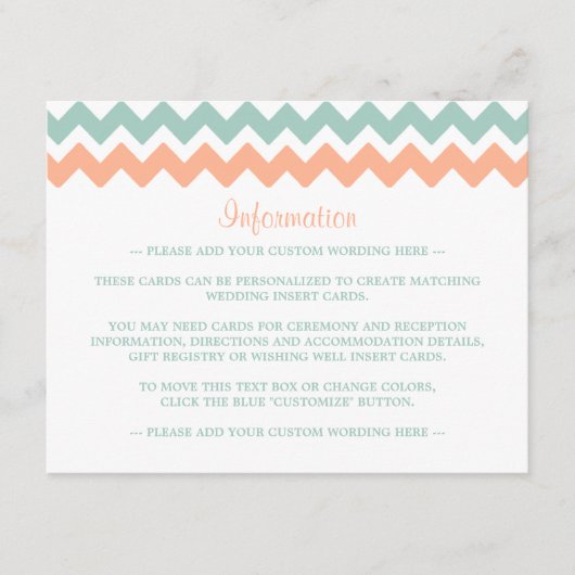 De moderne Chevron Wedding Collectie Peach & Mint Informatiekaartje (Voorkant)
