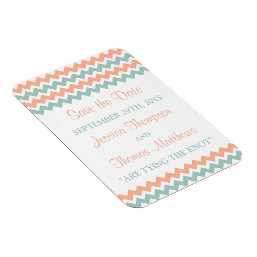 De moderne Chevron Wedding Collectie Peach & Mint Magneet (Rechterzijde)