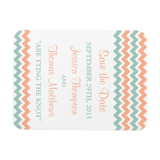 De moderne Chevron Wedding Collectie Peach & Mint Magneet (Horizontaal)