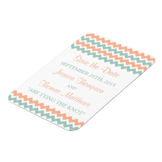 De moderne Chevron Wedding Collectie Peach & Mint Magneet (Linkerzijde)