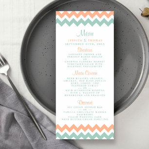 De moderne Chevron Wedding Collectie Peach & Mint Menu
