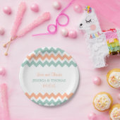 De moderne Chevron Wedding Collectie Peach & Mint Papieren Bordje (Feest)