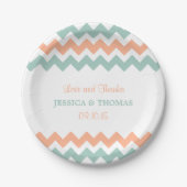 De moderne Chevron Wedding Collectie Peach & Mint Papieren Bordje (Voorkant)