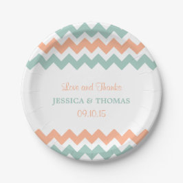 De moderne Chevron Wedding Collectie Peach & Mint Papieren Bordje