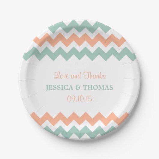 De moderne Chevron Wedding Collectie Peach & Mint Papieren Bordje (Voorkant)