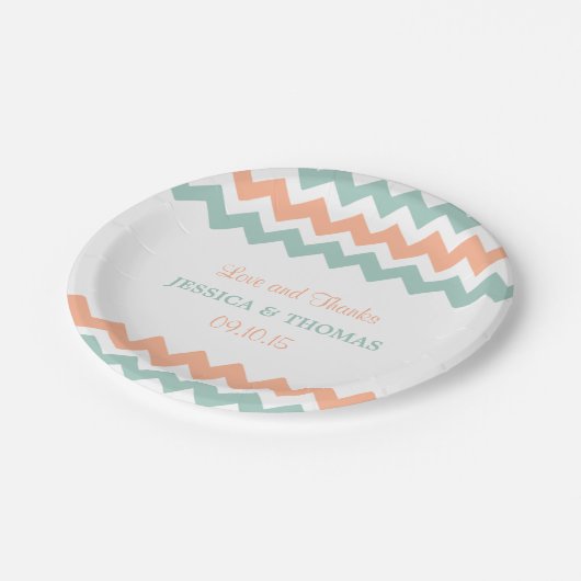 De moderne Chevron Wedding Collectie Peach & Mint Papieren Bordje (Gekanteld)
